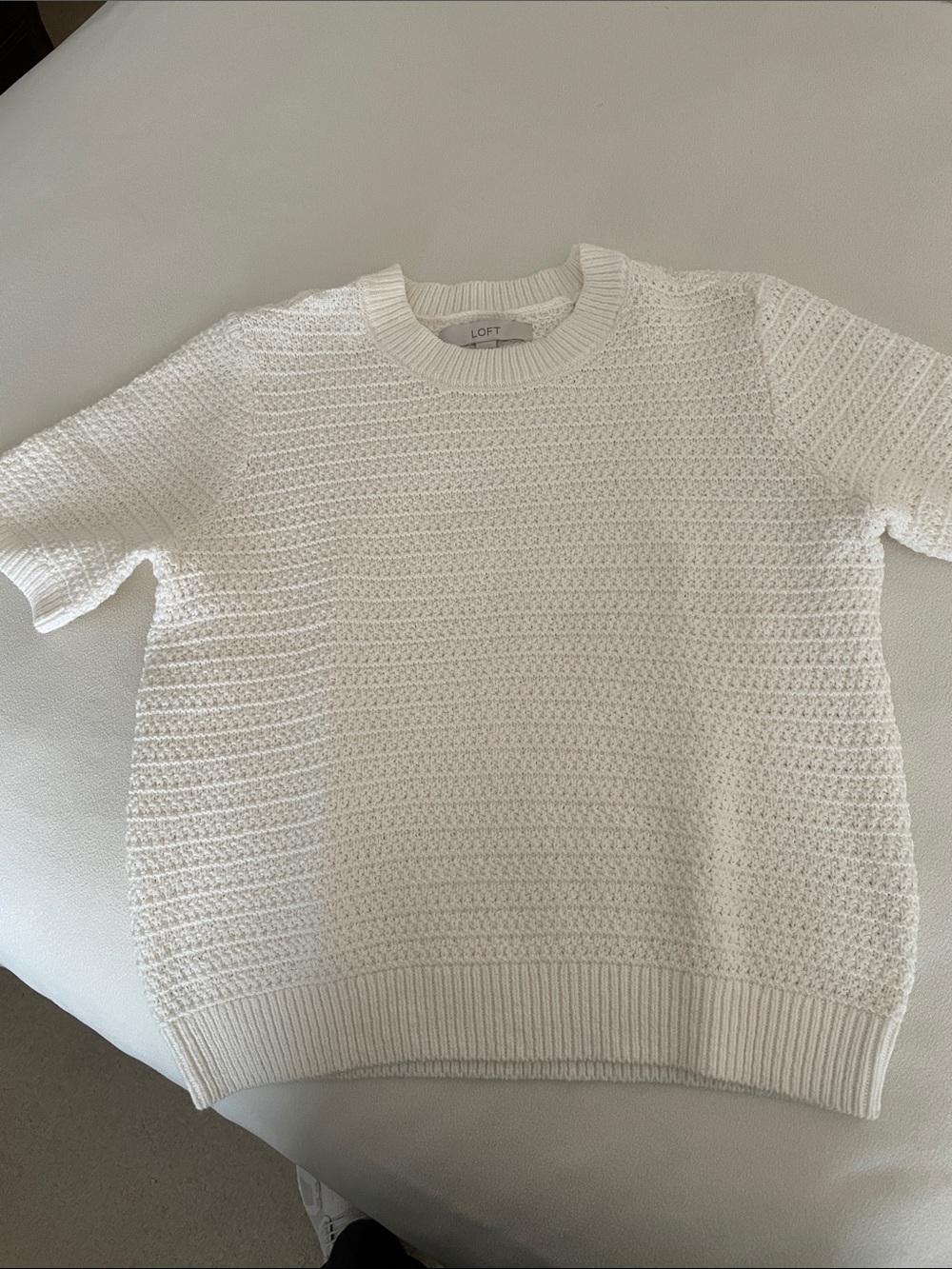 LOFT White Textured Crewneck Sweater